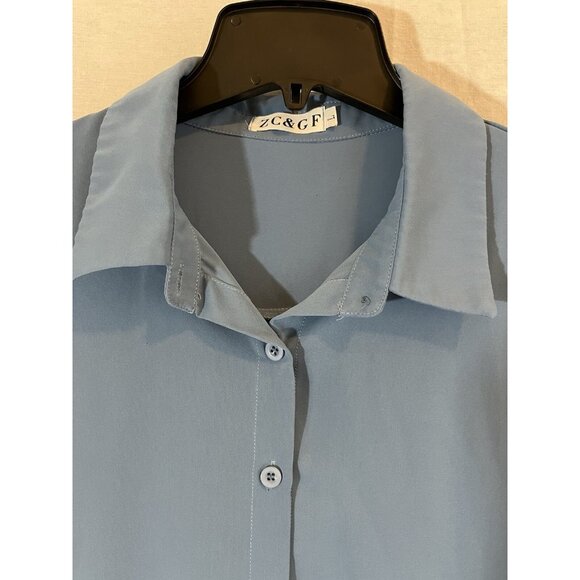 ZC & GF Blue Large Long Sleeve Button Down Blouse - Picture 4 of 9